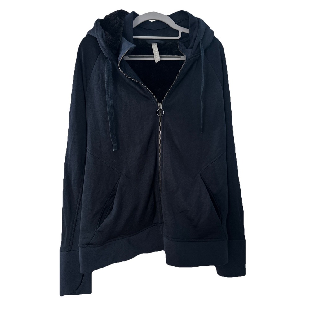 Athleta Women's Luxe Hoodie Faux Fur, Lined, Zip-Up, Navy, Size L